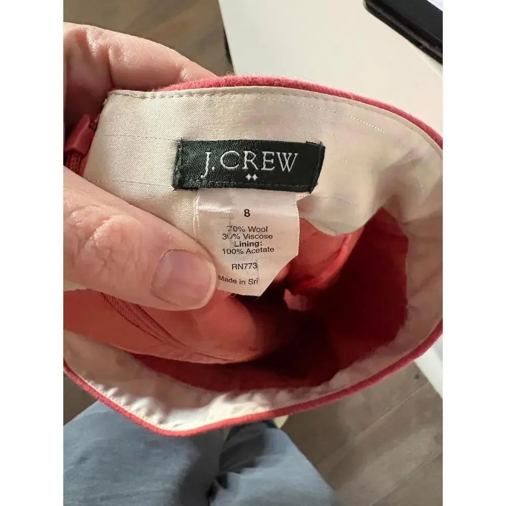 J Crew 100% Wool Lined Pencil Skirt Coral 8